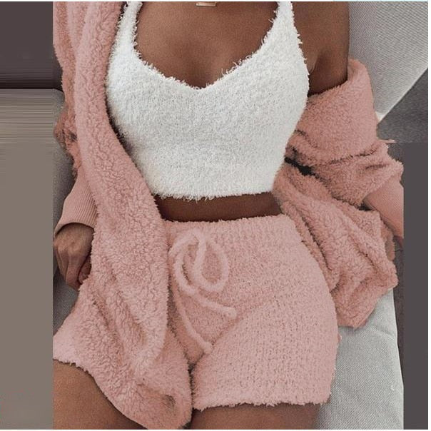 Fluffy Three Piece Set Lounge Sexy Outfits